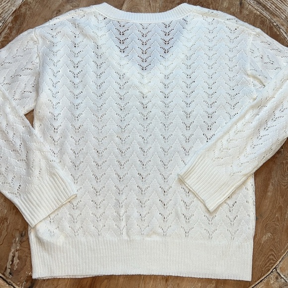 WHITE V-Neck Eyelet Sweater, Size S, NWOT - Picture 5 of 6
